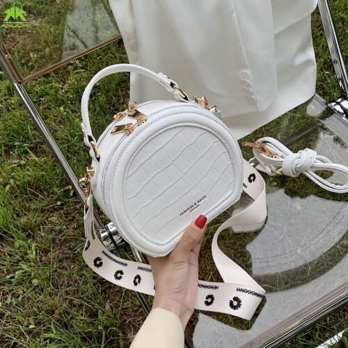 Fashion Women Stone Pattern Shoulder Messenger Bag Circle Wide Strap PU Leather Zipper Small Handbags Solid Color Crossbody Bags