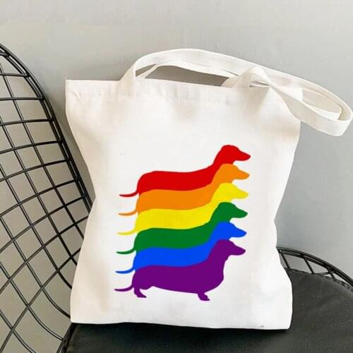 Shopper Gay Pride Dachshund LGBT Rainbow Printed Bag Harajuku women Shopping Bag Canvas girl handbag Tote Bag Shoulder Lady Bag