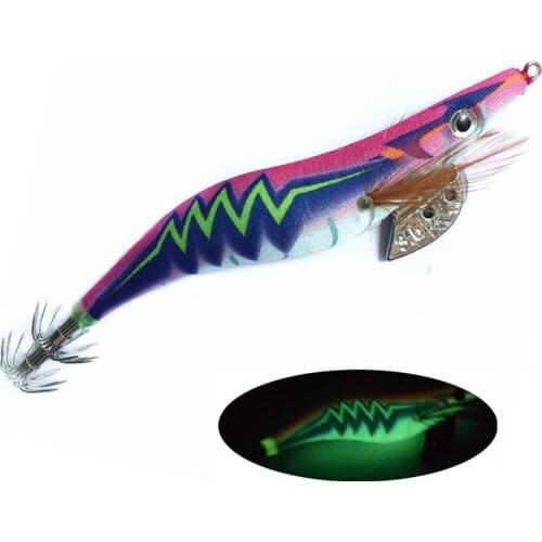 1Pcs Luminous Squid Jigs 13cm 21g Glow Wood Shrimp with Octopus Squid Jig Hooks Cuttlefish Fishing Lure