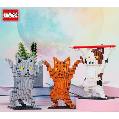 Dancing cat hand-made tiny particle mini building blocks puzzle tandem assembling toy compatible with mini brands