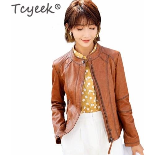 Tcyeek Spring Autumn Vintage 100% Real Sheepskin Coat Female Natural Womens Leather Jackets Genuine Leather Jacket Women OT1996