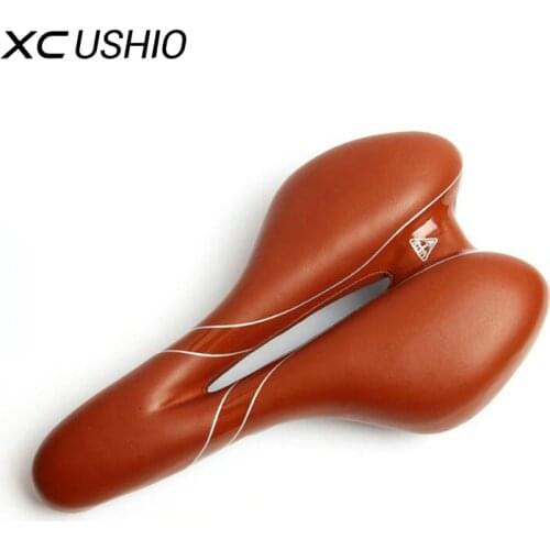 LIETU MTB Road Bike Bicycle Saddle Silicone Hollow Breathable Cushion Vintage Leather Bicycle Saddle Cycling Front Seat Mat