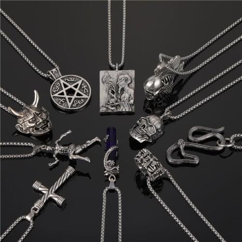 WANGAIYAO2021 new couple fashion stainless steel hip-hop rock street necklace pendant fish bone running male skull cross python