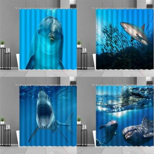 Ocean Design Animal Shower Curtains Shark Whale Sea Scenery Waterproof Bathroom Curtain Bath Screen Home Decortion Wall Cloth