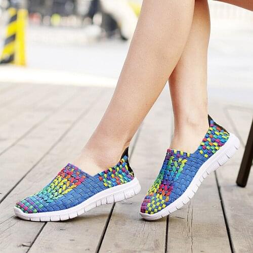 New 2021 Women Shoes Summer Casual Shoes Flats Breathe Female Woven Walking Shoes Slip On Lady Loafers Handmade Shoes Size 35-41
