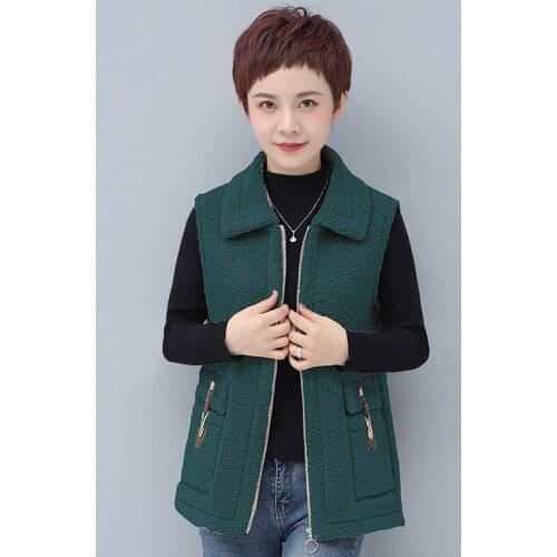 9 colors Womens Waistcoat Winter Vest Jacket Pocket Thick Loose Korean Version Fur Lamb Plush Warm Outerwear Harajuku Femme