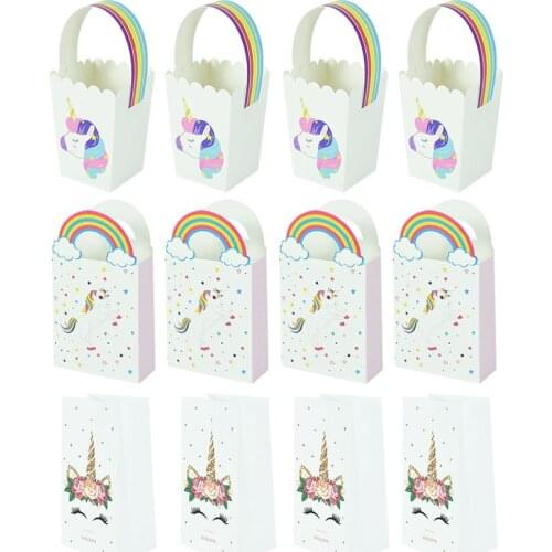 New Creative Unicorn Themy Party Paper Popcorn Box Gift Bag Baby Shower 1st Kids Birthday Wedding Favours Candy Chocolate Boxes