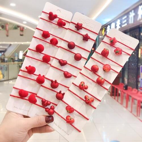 10Pcs/Set Children Cute Cartoon Fruit Star Love Elastic Hair Bands Girls Sweet Srunchies Rubber Bands Kids Hair Accessories