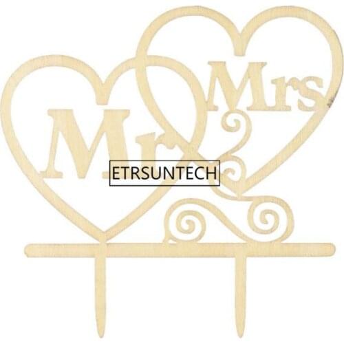 100pcs Wooden Mr & Mrs Cake Topper DIY Love Heart Wedding Cake Decorations Laser Cut Wood Letters Cake Topper
