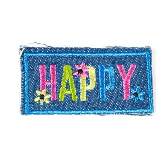 2PCS Iron on Letters Happy Flower Patch Embroidery Applique for Clothing Denim Stickers DIY Jacket Sewing Decor Woman Clothes