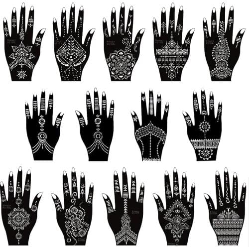 30 Sheets Henna Glitter Tattoo Stencils Kit Face Body Painting Stencils Set - Temporary Tattoos Flower Stencils for Women Girl