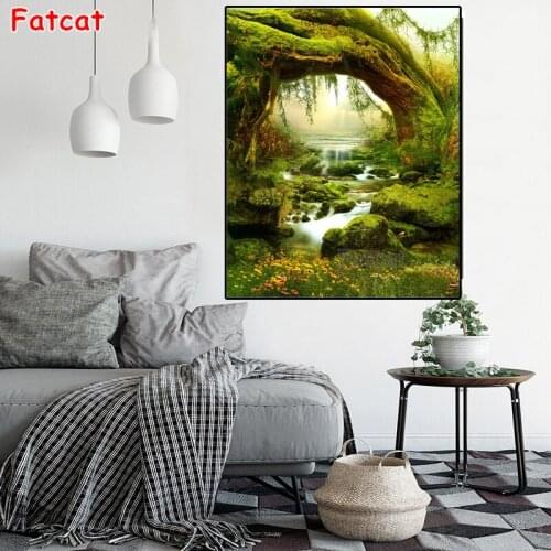 5D diamond painting embroidery Natural scenery Tree Bridge Falls all around diamond-embroidered DIY Mosaic decoration PP1582