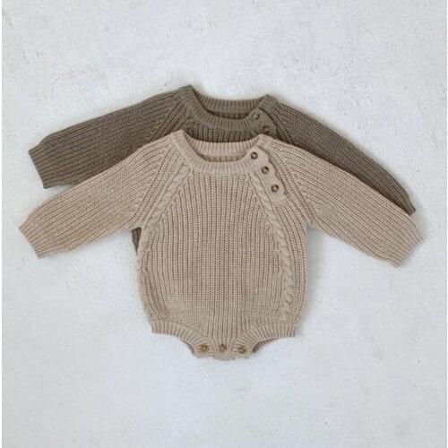 8915 Newborn Romper Knitted Sweater Autumn New 2021 Korean Simple Knitted Boy Clothes Casual Loose Pullover One Piece Clothes