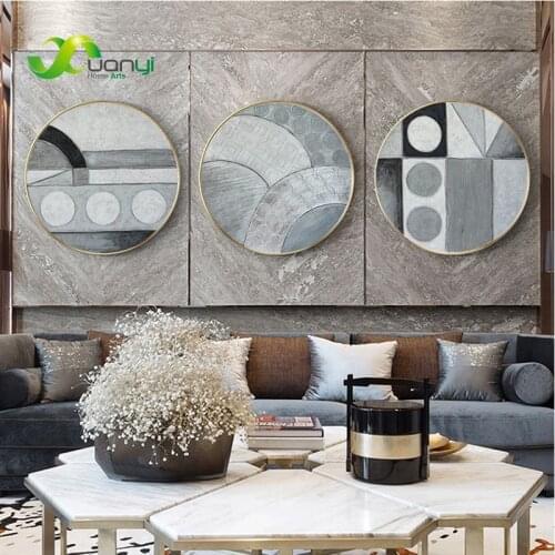 Abstract Modern Wall Art Painting Gold Foil Gray Geometry Circle Poster Wall Art Pictures Canvas Living Room Bedroom Home Decor