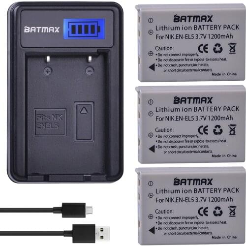 3Pcs 3.7V EN-EL5 EN EL5 Li-ion Camera Battery + LCD USB Charger for NIKON Coolpix P530 P520 P510 P100 P500 P5100 P5000 P6000