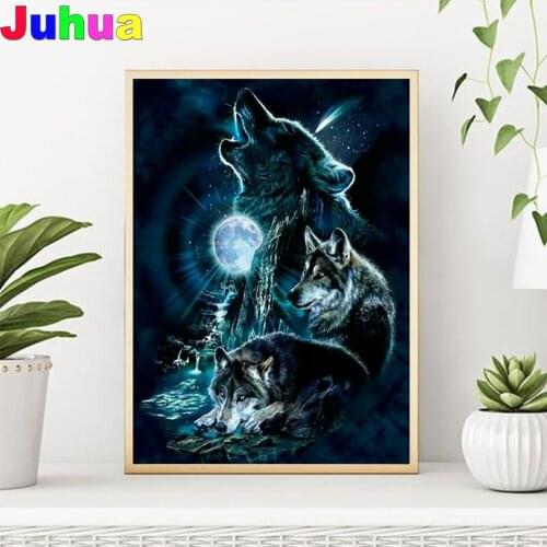 Wild wolf under moon diy diamond painting Full Square/Round drill 5d animal diamond embroidery 5d cross stitch home decor