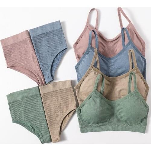 Seamless Underwear Women Bra Set High Waist Briefs Sport Active Bra Top Female Padded Sexy Lingerie Stretchy Crop Top Set