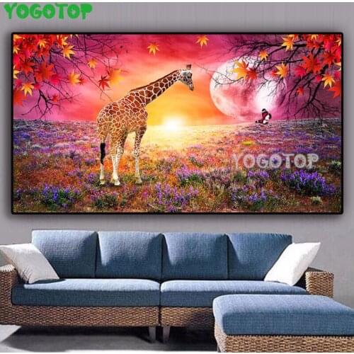 Large animal Full Square 5D Giraffe elk under the moon Embroidery Cross Stitch Mosaic decor puzzle DIY Diamond Painting YY4932