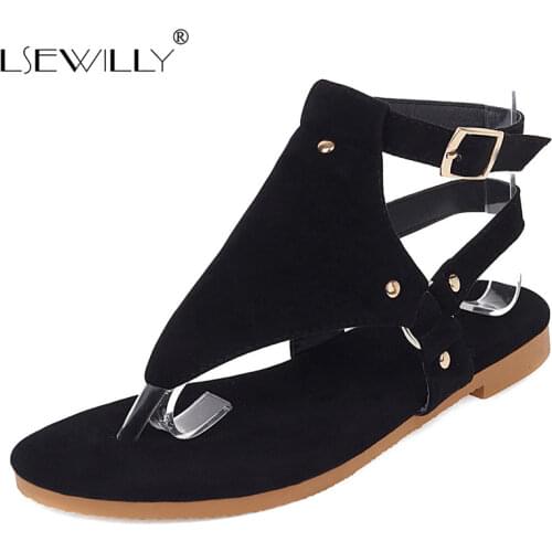 Lsewilly Summer Fashion Female Sandals Solid Buckle Low Heel Rivet Flip Flat Women Sandals Rome Retro Casual Comfy Shoes Woman