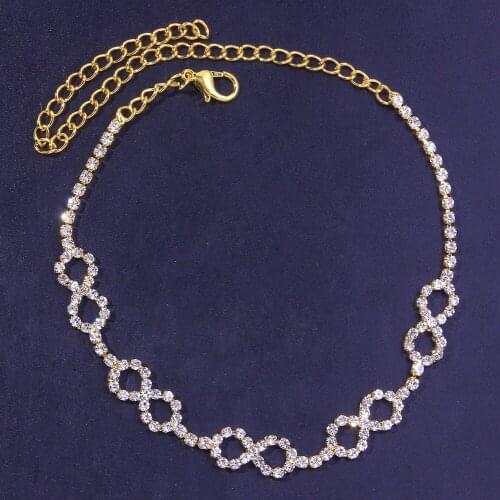 Boho Crystal Rhinestone Infinite Anklet Chain Ankle Bracelets For Women CZ Foot Wedding Jewlery Accessories Gift