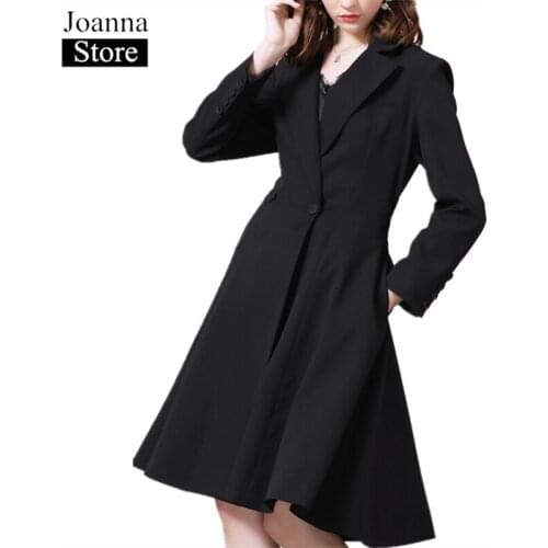 Spring Long Coats Women Lapel Long Sleeve Double Breasted Pockets Big Hem Slim Elegant Windbreaker Black Plus Size Loose Clothes