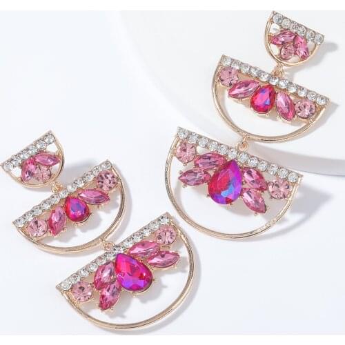 JIJIAWENHUA New Trend Womens Multicolor Rhinestone Semicircle Pendant Earrings Dinner Party Wedding Fashion Accessories