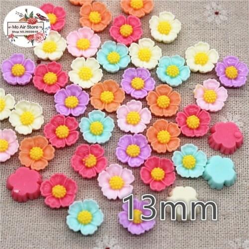 50pcs 13mm Mixed light-Colored flower resin flatback cabochon DIY jewelry/phone decoration No Hole