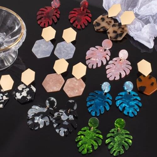 Korean Fashion Metal Geometric Simplicity Pendant Womens Earrings For Women Hexagon Leaf Shape Earrings 2021 Trend Jewelry