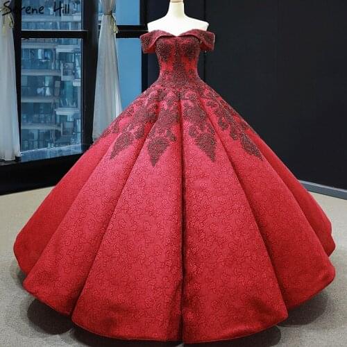 Wine Red Vintage High-end Sexy Wedding Dress 2020 Off Shoulder Beading Lace Bridal Gowns Real Photo HM66859 Custom Made