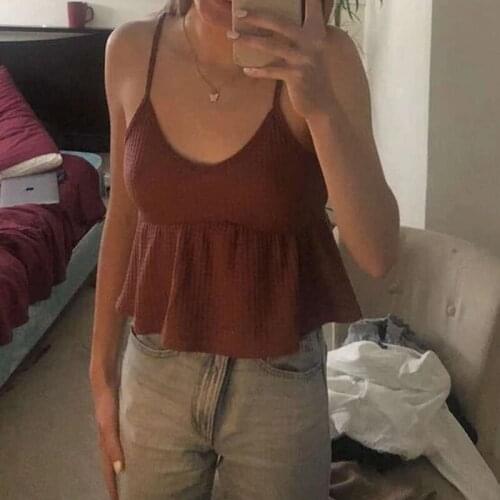 Summer Girls Cute Simple Camisoles Womens Chic Sleeveless Activity Tank Tops 2021 Ruffle Hem Multiple Colour Knitting Vest Tees