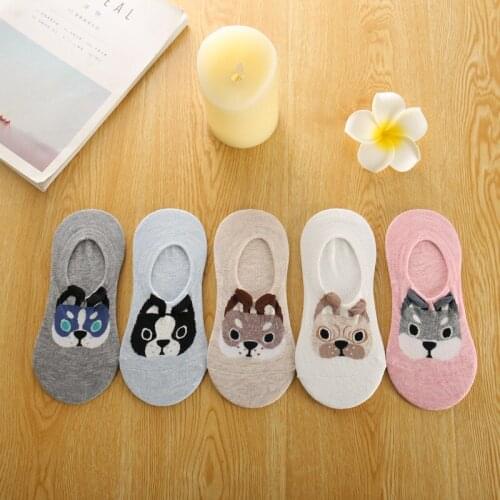 5 Pairs/Lot 2018 Summer New Cotton Womens Sock Slim cute 3D Cartoon Dog Creative Casual Fashions Boat Sock