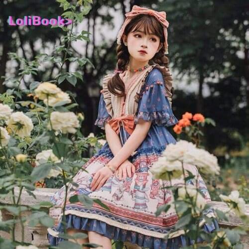 Lolibook Sweet Kawaii Lolita Dress Indian Rabbit Summer Lolita OP Pastoral Dress Vintage Victorian Gothic Princess Party Dress