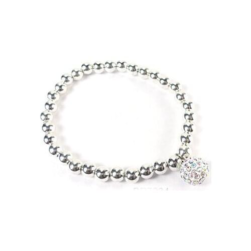 MOODPC Free shipping new arrival 6mm alloy beads with 10mm AB pave ball Bracelet Bangle for Women
