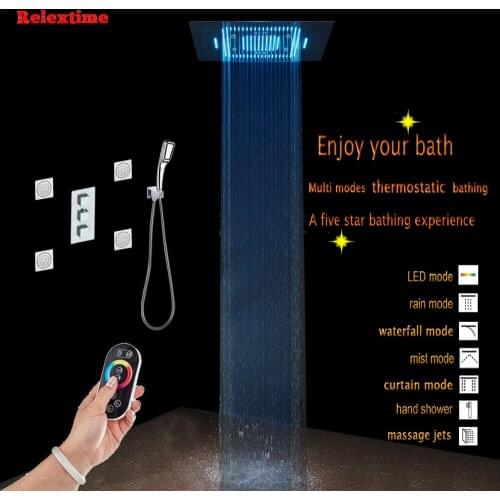 Nozzle Light LED Ceiling Rain Shower Head Waterfall Bathroom Concealed Thermostatic Inwall Shower Set Faucet Mixer Massage jets