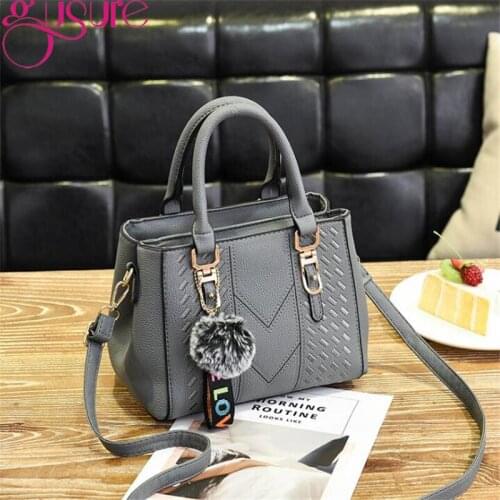 Gusure 2021 New Womens Handbags Thread Pattern Shoulder Bags for Lady Retro Style Travel Crossbody Totes Bags with Fur Ball