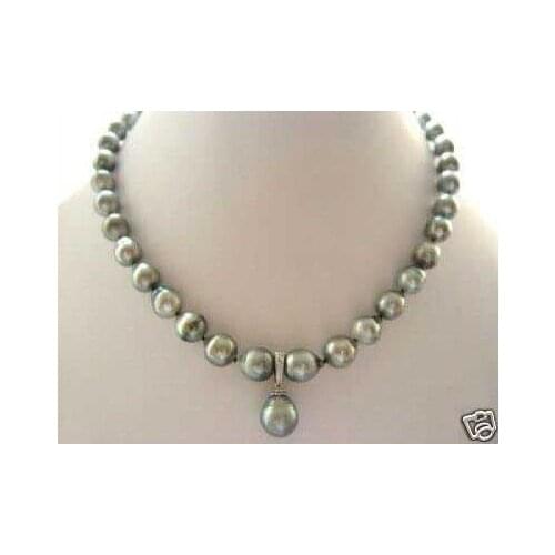 Charming TAHITIAN GENUINE PEARL NECKLACE WITH PENDANT 18" 9MM color Fashion Free shipping