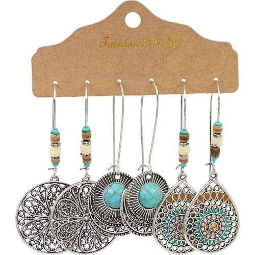 Ethnic Boho Silver Color Dangle Earrings For Women Female Womens Earrings Sets Charm Jewelry Accessories