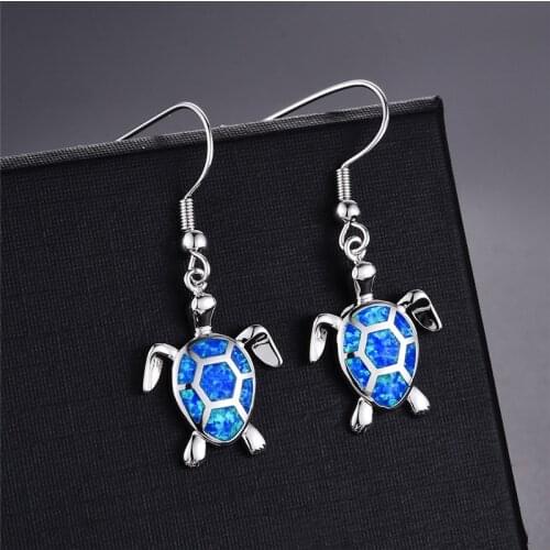 Fashion Women Earrings 2020 Fashion Blue Imitation Opal Drop Earrings Cute Turtle Animal Earrings Female Wedding Jewelry Gift