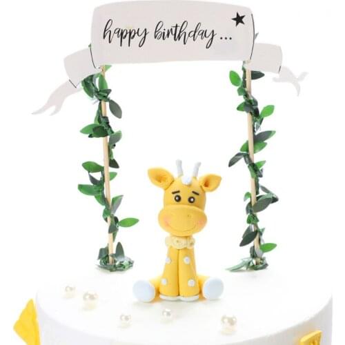 5 Pcs/set Cute Polymer Clay Deer Tree Vine Jungle Safari Party Animal Forest Theme Happy Birthday Cake Toppers Party Supplies