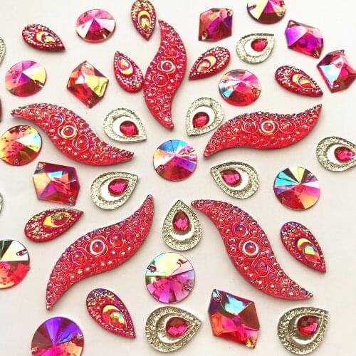 RESIN Fuchsia Pink Mix Drop Round S Diy Sew on Crystal Rhinestones Sewing Stone Strass for Bridal Wedding Dress Costumes Crafts