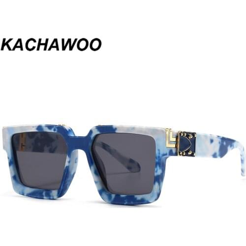 Kachawoo big frame sunglasses women square retro sun glasses for men trending eyewear white blue pattern printing uv400 heavy