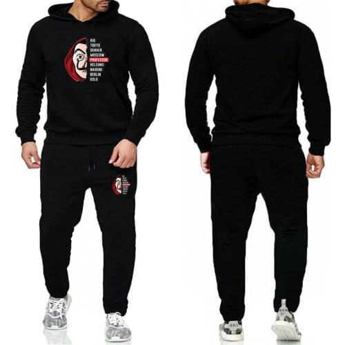 Stylish mens sports suit la casa de papeI fall Harajuku hip-hop clown money robbery TV station printing fashion sudadera hombre