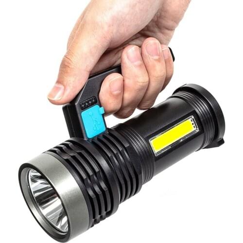 LED Searchlight USB Rechargeable Spotlight Handheld Flashlight Portable Super Bright Waterproof Cycling Outdoor Camping Light