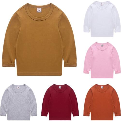 Spring Autumn Clothing Children T Shirt Tops Boys Girls Cotton Polyester Kids Long Sleeve T-Shirts Sublimation Blanks White