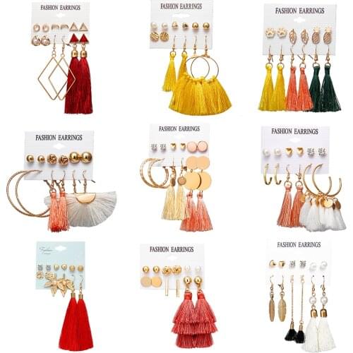 Vintage Long Tassel Earrings Set For Women BOHO Tassel Geometric Heart Twist Earring 2020 New DIY Bohemian Jewelry