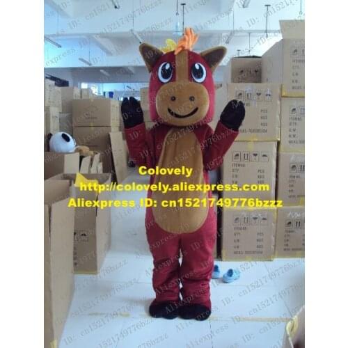 Lively Red Horse Mascot Costume Mascotte Pony Steed Adult With Big Black Eyes Orange Yellow Hairs Fancy Dress No.1397 Free Ship