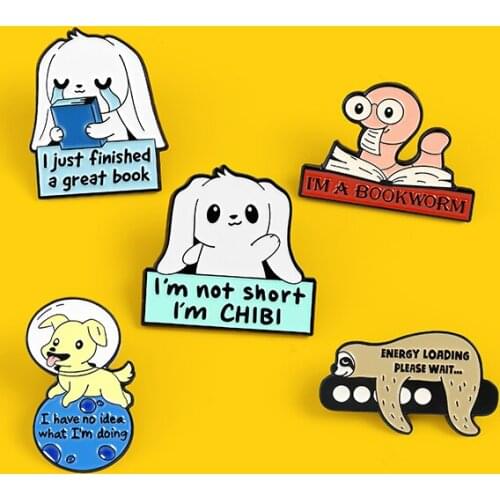 Cute Fox Dog Sloth Animal Enamel Pins Funny Quotes Brooches for Women Lapel Pin Backpacks Badge Cartoon Jewelry Gifts Wholesale