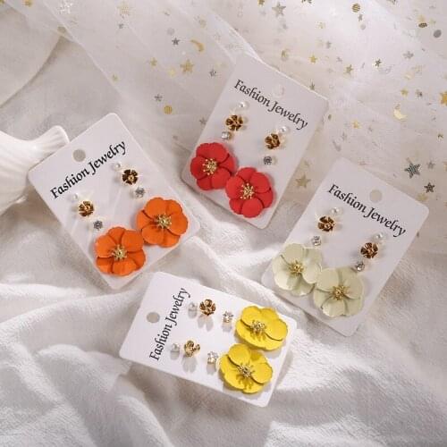 Match-Right 4 pairs earrings set for women sweet cute flower earrings rhinestone stud earring for gift party 2020 jewelry SR1075