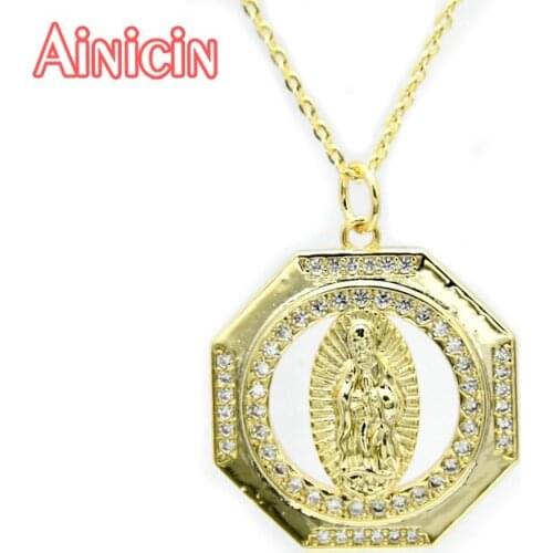Gold Color Vacuum Plating Hexagon Jesus Pendant Cubic Zircon Stone Setting Fashion Women Necklace 10pcs/lot