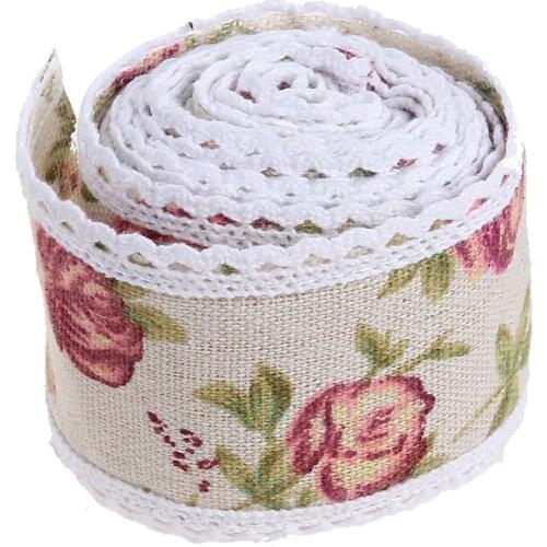 1 Meter Jute Hessian Burlap Roll Flower Ribbon with Lace Rustic Vintage Belt Strap DIY Wedding Party Ribbon Cake Decoration